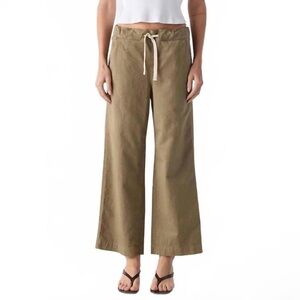 AMO Marian Wide Leg Linen-Blend Drawstring‎ Elastic Waist Pant Thyme Small